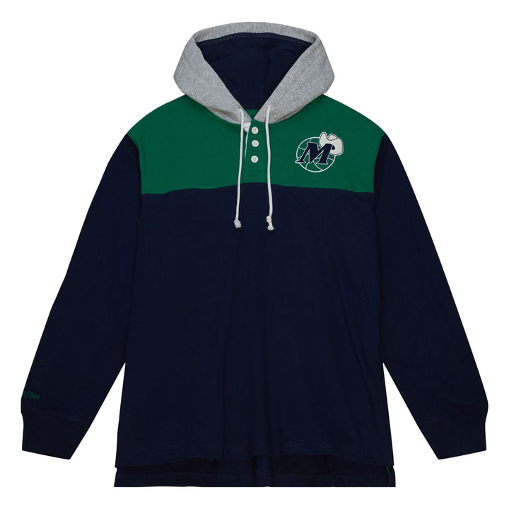 DALLAS MAVERICKS MITCHELL & NESS NAVY BLUE RUGBY POLO HOODIE