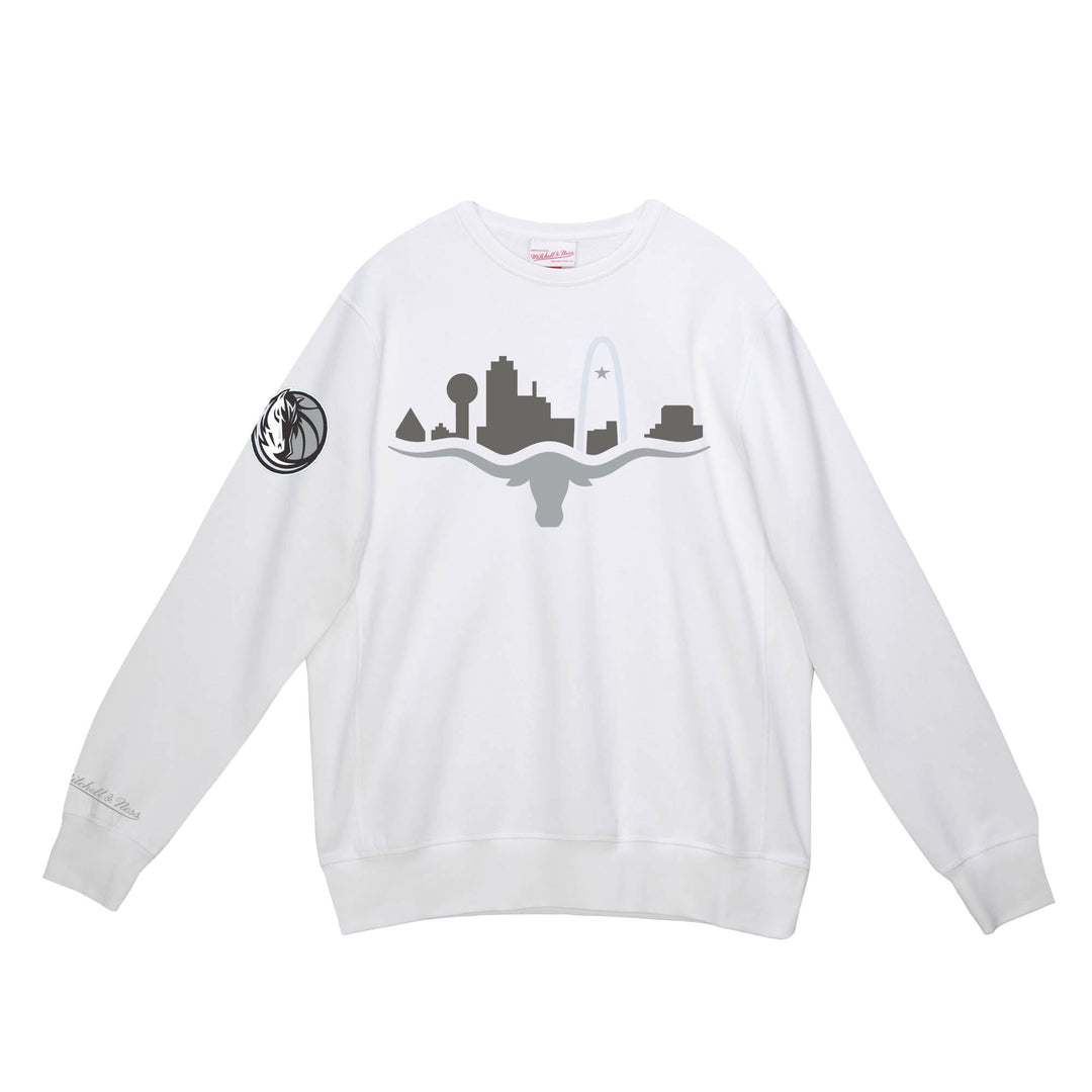 DALLAS MAVERICKS MITCHELL & NESS CITY EDITION 2024-25 WHITE SKYLINE CREWNECK