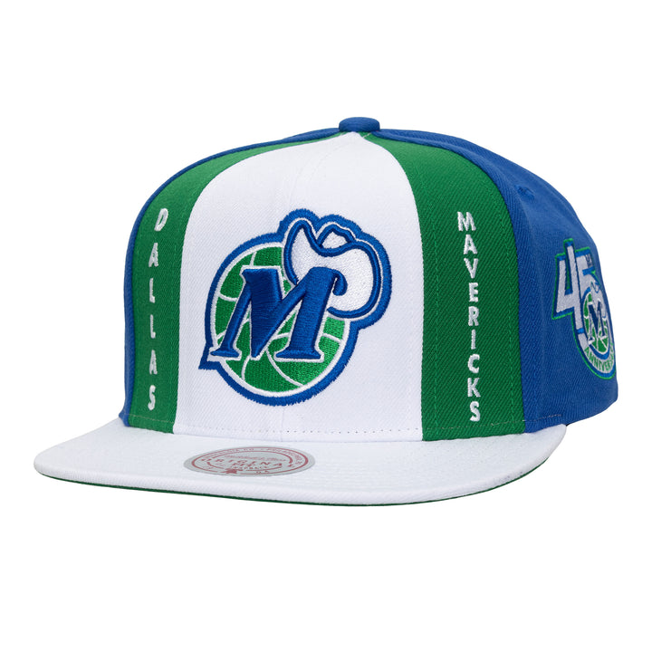 DALLAS MAVERICKS MITCHELL & NESS 45TH ANNIVERSARY HARDWOOD CLASSIC COLOR BLOCK M-HAT SNAPBACK CAP