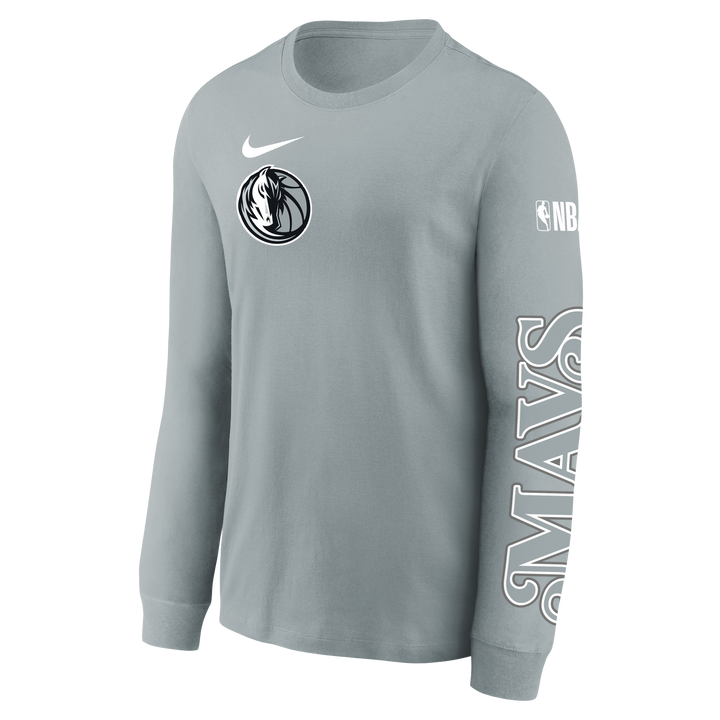 DALLAS MAVERICKS NIKE OUTERSTUFF CITY EDITION 2024-25 YOUTH GREY LONGSLEEVE HORSEHEAD TEE