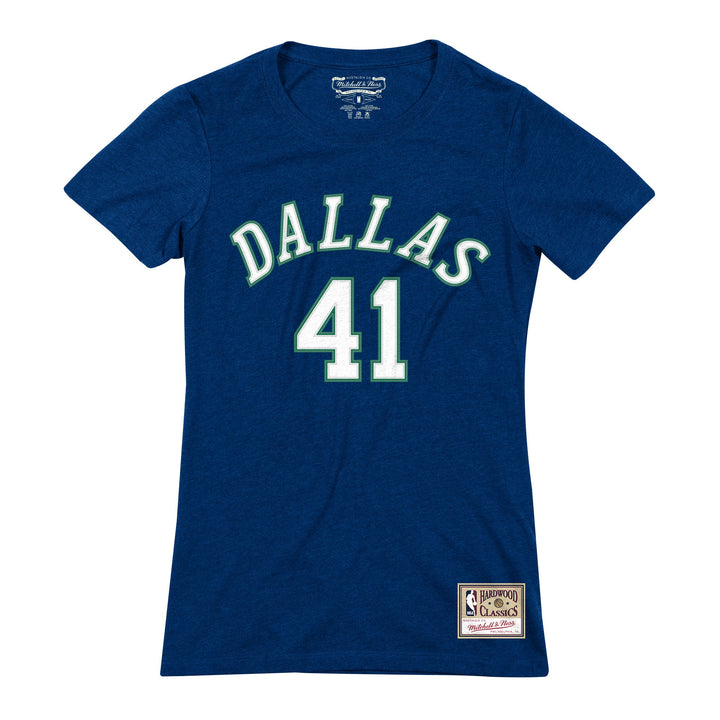 DALLAS MAVERICKS MITCHELL & NESS WOMEN'S DIRK NOWITZKI NAME & NUMBER TEE