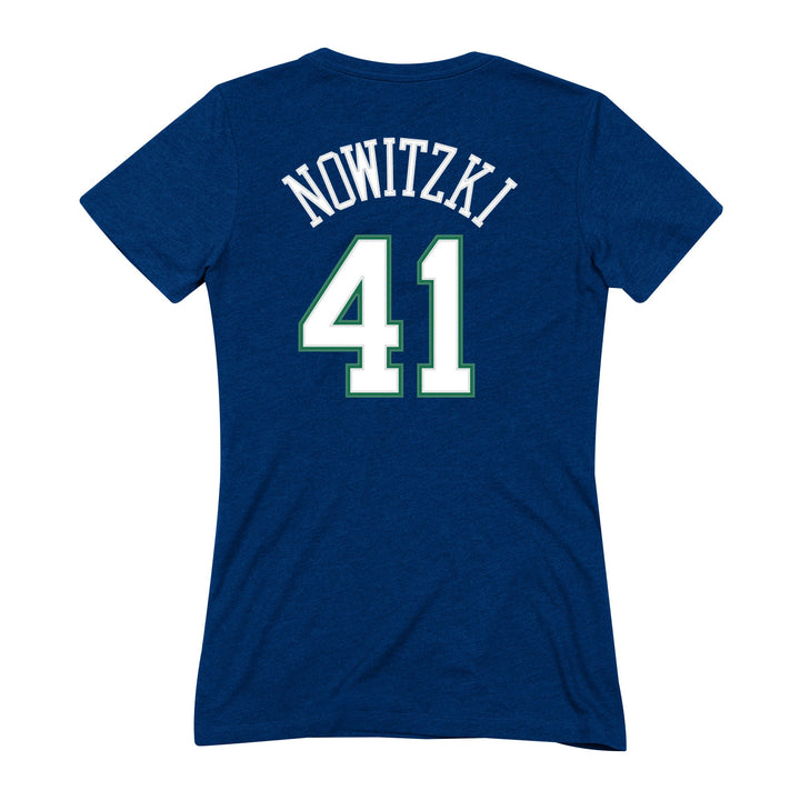 DALLAS MAVERICKS MITCHELL & NESS WOMEN'S DIRK NOWITZKI NAME & NUMBER TEE