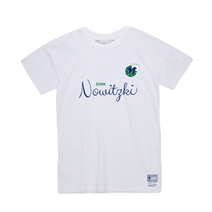 DALLAS MAVERICKS MITCHELL & NESS WOMEN'S DIRK NOWITZKI VINTAGE SCRIPT T-SHIRT