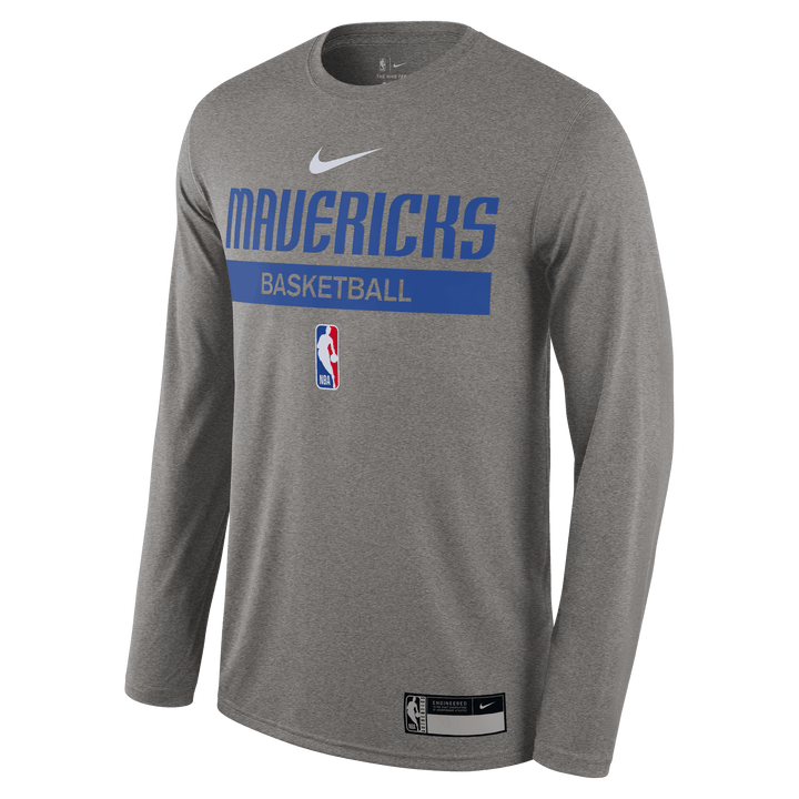 DALLAS MAVERICKS NIKE GREY PRACTICE LONG SLEEVE TEE