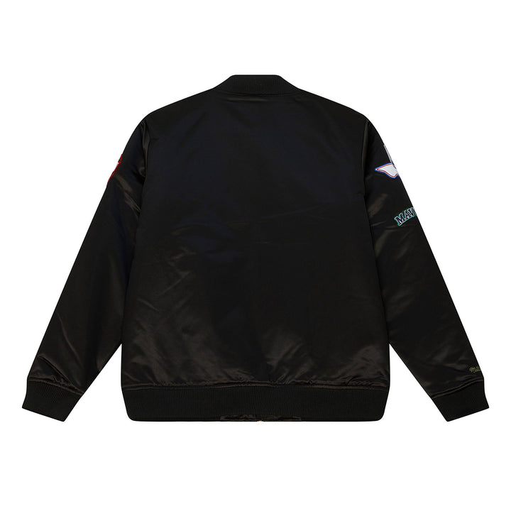 DALLAS MAVERICKS MITCHELL & NESS FLIGHT BLACK SATIN BOMBER JACKET