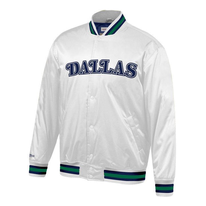 DALLAS MAVERICKS MITCHELL & NESS HARDWOOD CLASSIC WHITE LIGHTWEIGHT SATIN JACKET