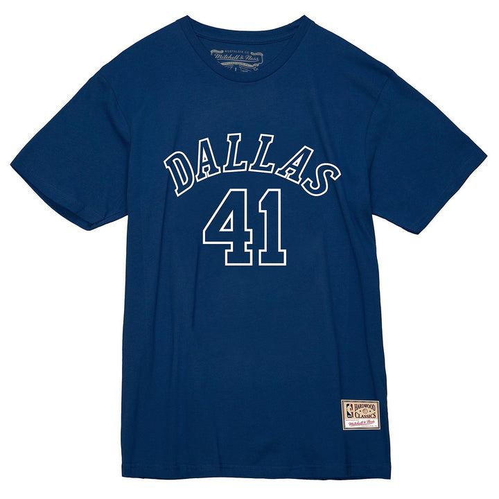 DALLAS MAVERICKS MITCHELL & NESS DIRK NOWITZKI TRADITIONAL NAVY NAME & NUMBER TEE