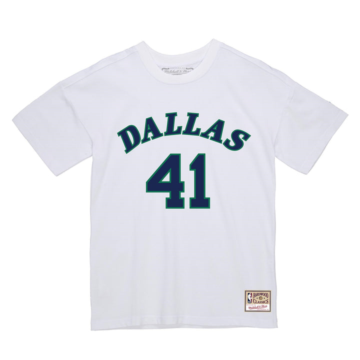 DALLAS MAVERICKS MITCHELL & NESS DIRK NOWITZKI TRADITIONAL WHITE NAME & NUMBER TEE