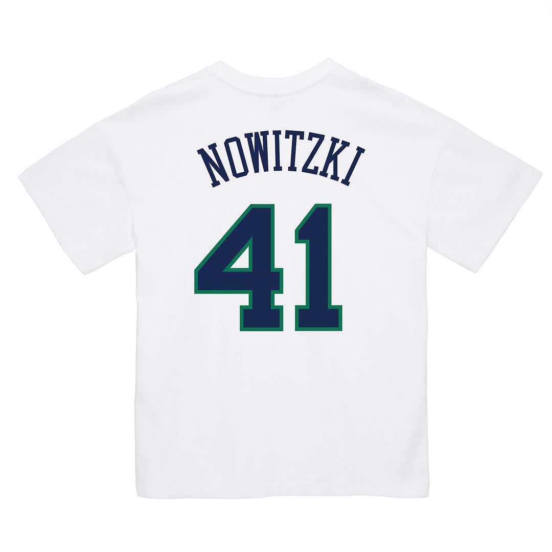 DALLAS MAVERICKS MITCHELL & NESS DIRK NOWITZKI TRADITIONAL WHITE NAME & NUMBER TEE